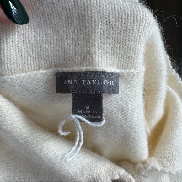 Ann Taylor Angora Rabbit Hair Lambswool Cropped Sleeve Jeweled Button Cardigan - Picture 8 of 8